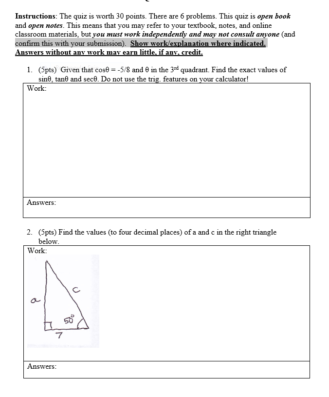 Solved Instructions: The quiz is worth 30 points. There are | Chegg.com