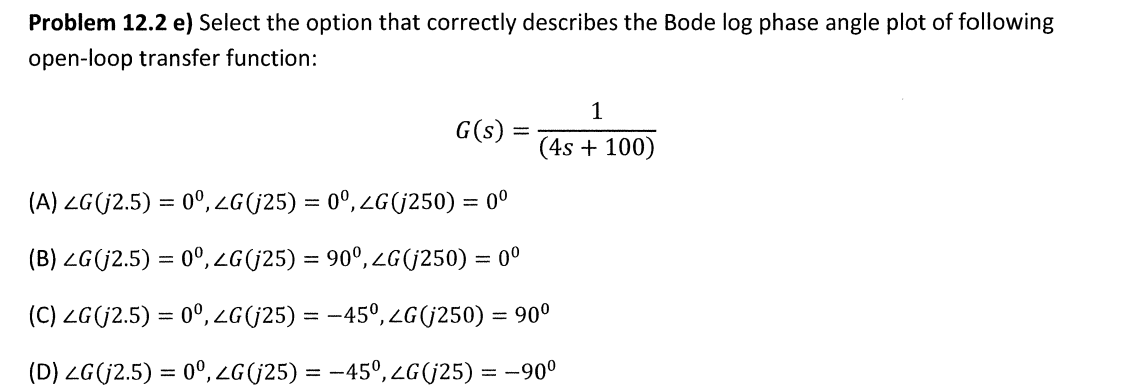 Solved Problem 12.2 e) Select the option that correctly | Chegg.com