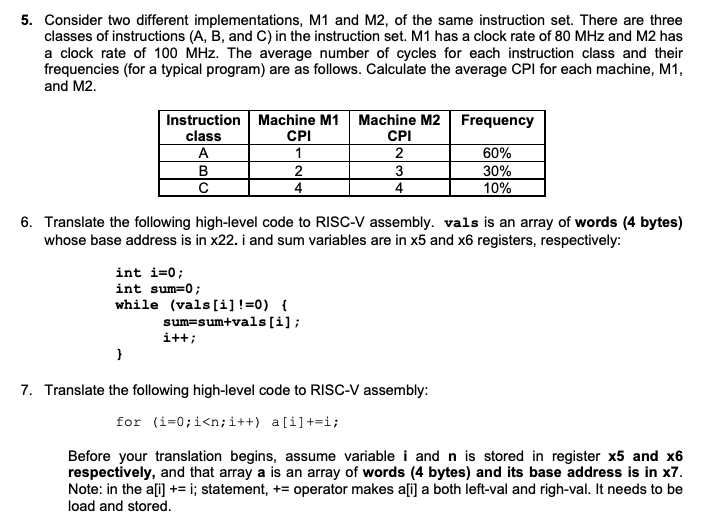 Solved 5. Consider two different implementations, M1 and M2, | Chegg.com