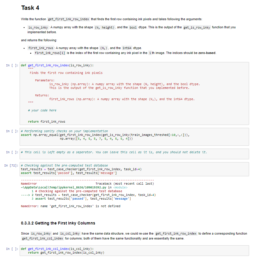 Solved Task 4 Write the function get first ink row index Chegg