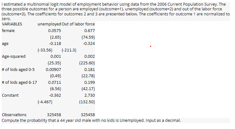 Solved I estimated a multinomial logit model of employment | Chegg.com