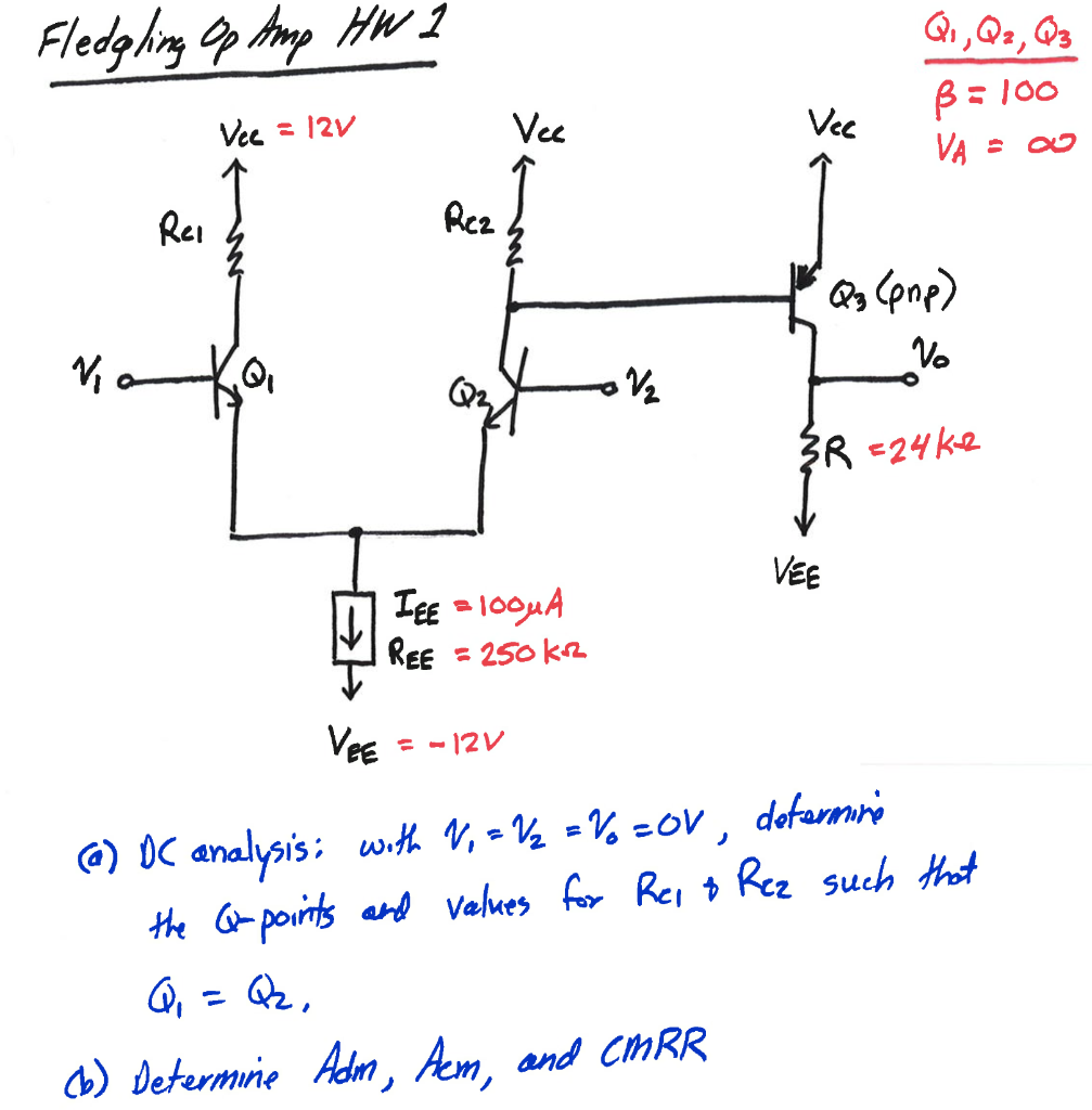 Solved Fledgling op Amp HW 1 Q,,Q2, Q3 ß VA ß = 100 Vec = | Chegg.com