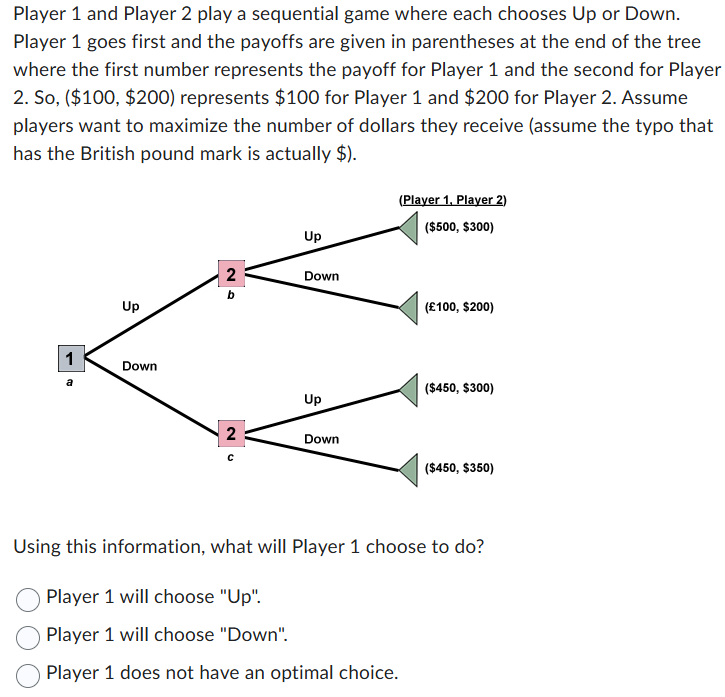 Solved Player 1 ﻿and Player 2 ﻿play a sequential game where | Chegg.com