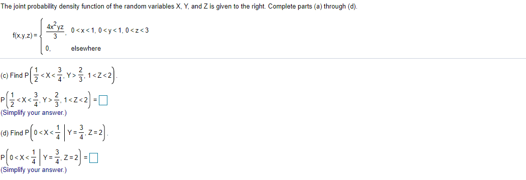 Solved The joint probability density function of the random | Chegg.com