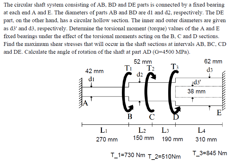 Solved The Circular Shaft System Consisting Of AB,BD And DE | Chegg.com