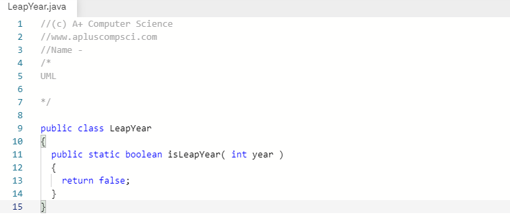 Solved LeapYear.java 1 1/(C) A+ Computer Science 2 | Chegg.com