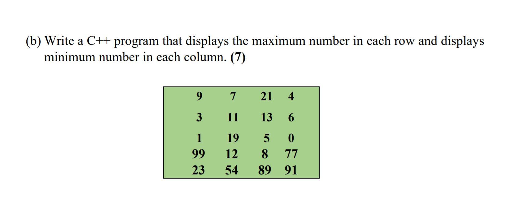 Solved (b) Write a C++ program that displays the maximum | Chegg.com