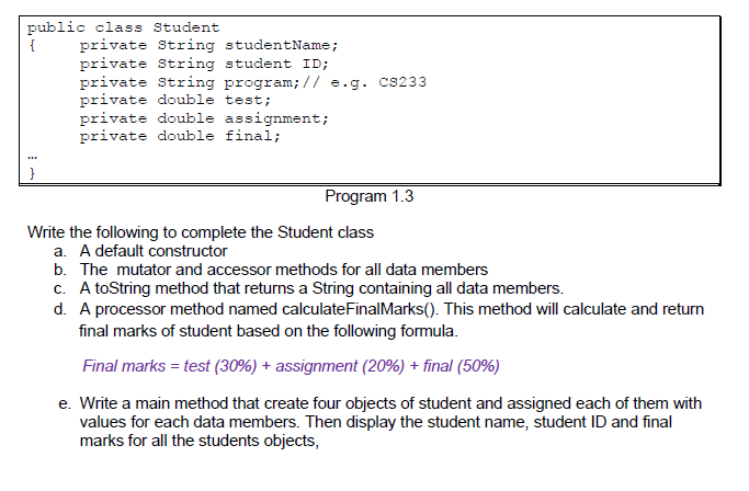 Solved Program 1.3 Write the following to complete the | Chegg.com