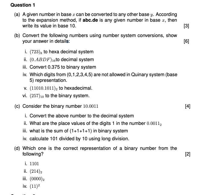 Solved Question 1 (a) A given number in base I can be | Chegg.com