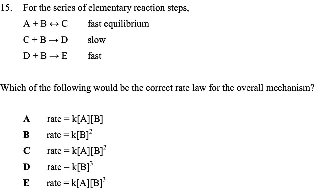 Solved For the series of elementary reaction steps, A + B ↔ | Chegg.com
