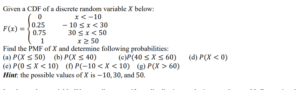 Solved Given A Cdf Of A Discrete Random Variable X Below Chegg Com