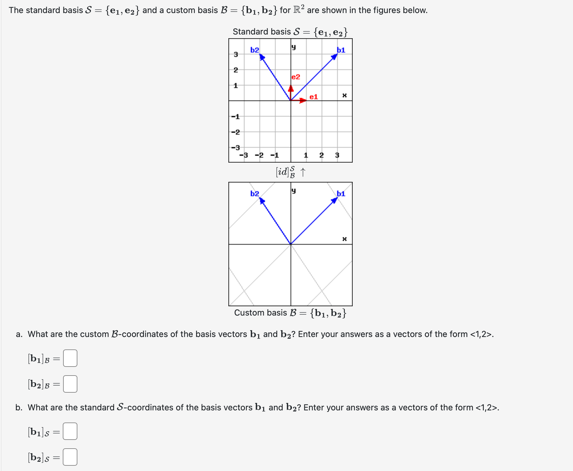 Solved The standard basis S={e1,e2} and a custom basis