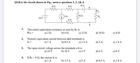 Solved Q1) For the circuit shown in Fig. answer questions 1. | Chegg.com
