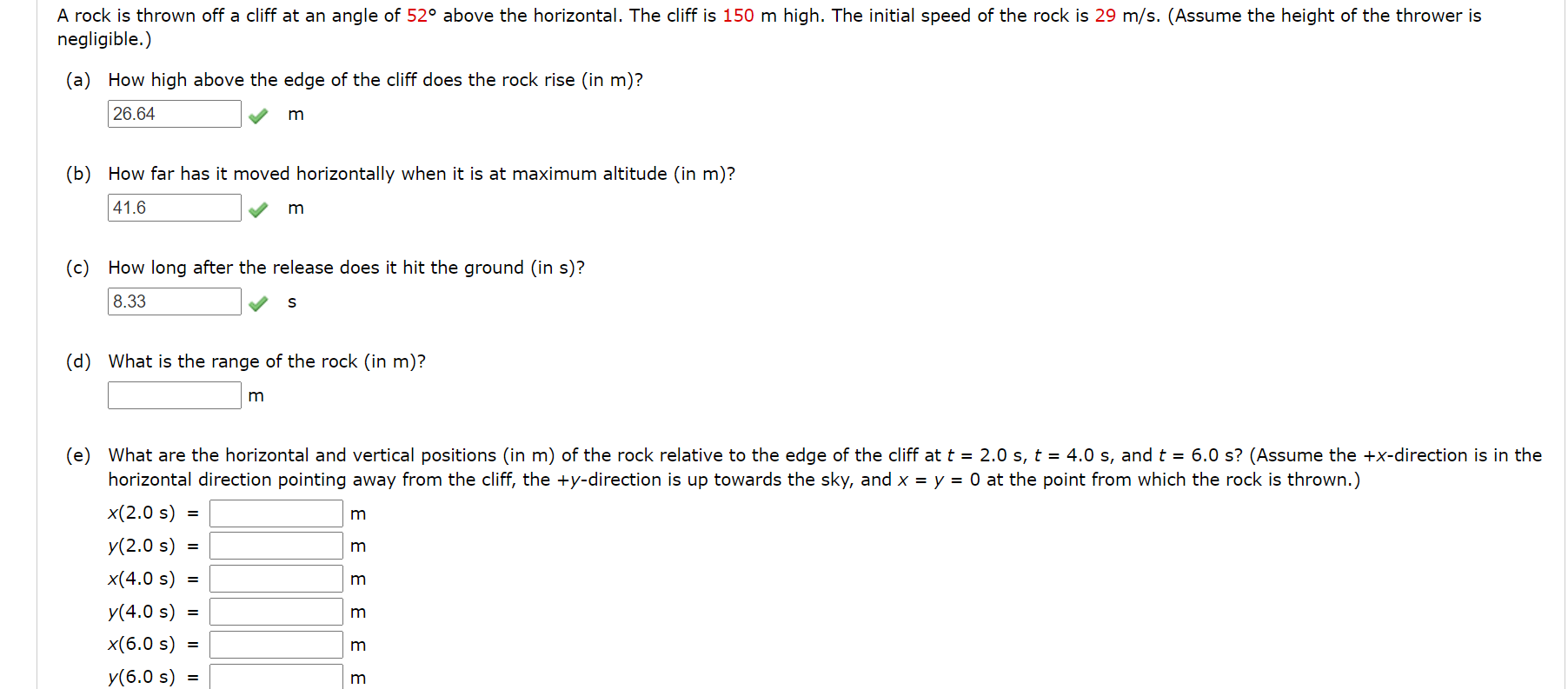 Solved A rock is thrown off a cliff at an angle of 52° above | Chegg.com