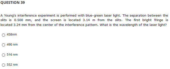 Solved QUESTION 39 A Young's interference experiment is | Chegg.com