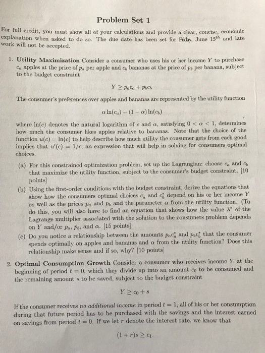 Solved Problem Set 1 For full credit, you must show all of | Chegg.com