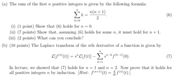 Solved (a) The sum of the first n positive integers is given | Chegg.com