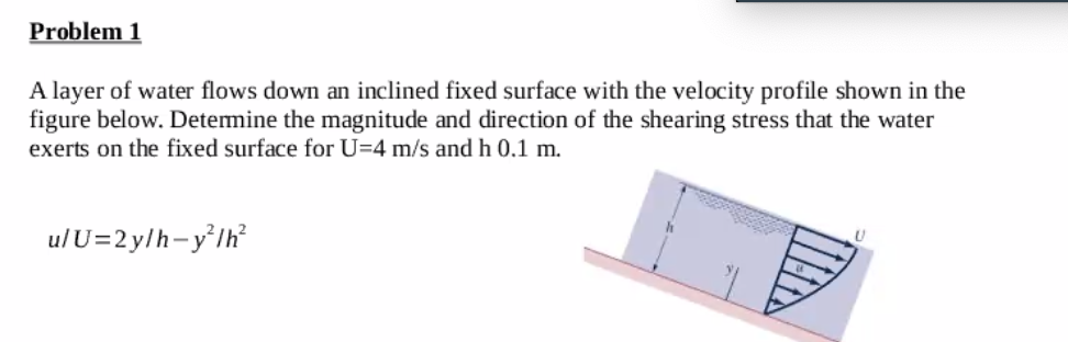 Solved Problem 1 A layer of water flows down an inclined | Chegg.com