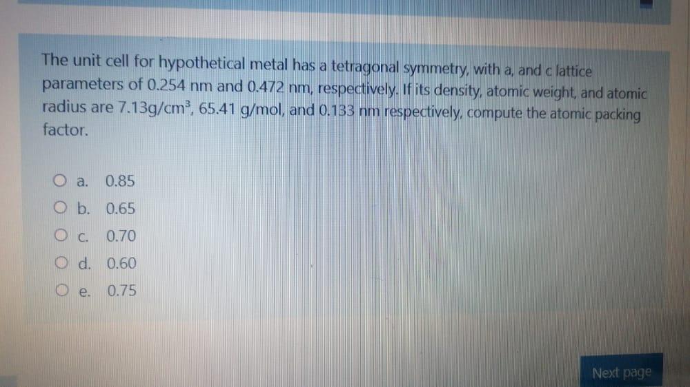 Solved The unit cell for hypothetical metal has a tetragonal | Chegg.com
