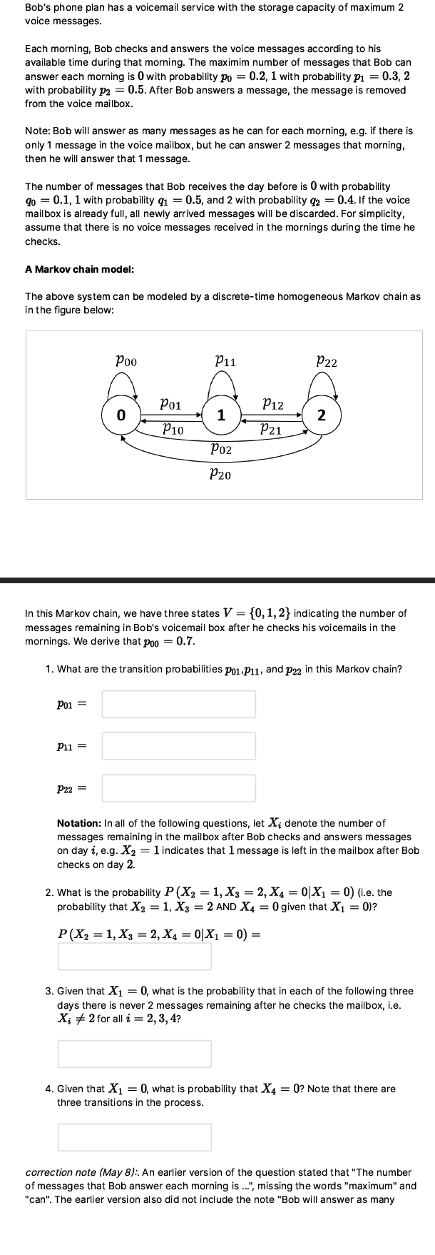 Solved Bob's phone plan has a voicemail service with the | Chegg.com