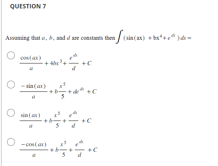 Solved QUESTION 7 Assuming that a,b, and d are constants | Chegg.com