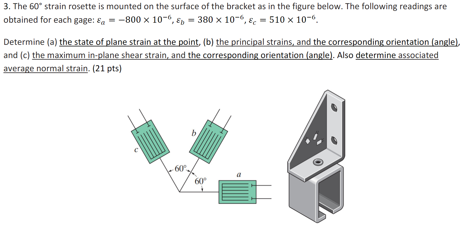 Solved 3. The 60° strain rosette is mounted on the surface | Chegg.com
