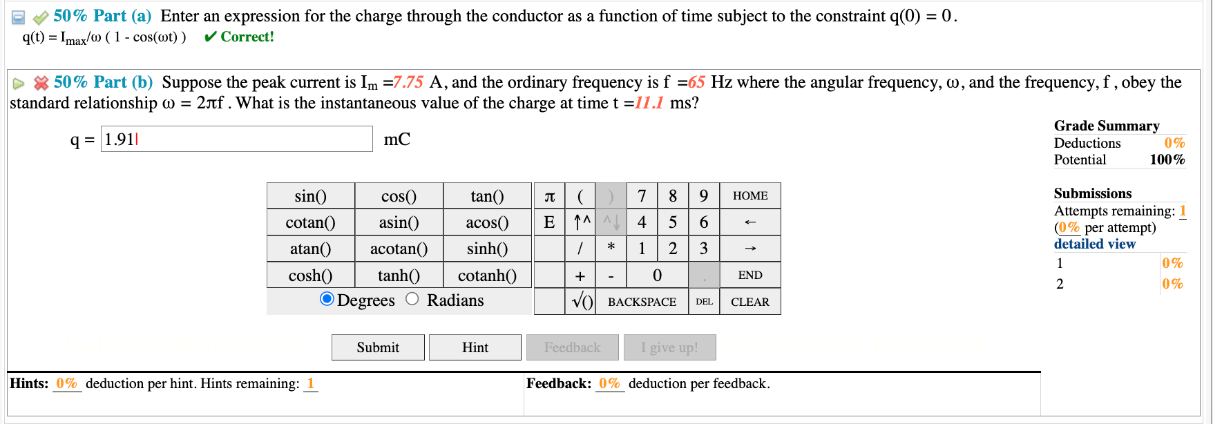 Solved (11\%) Problem 3: The current through a conductor is | Chegg.com