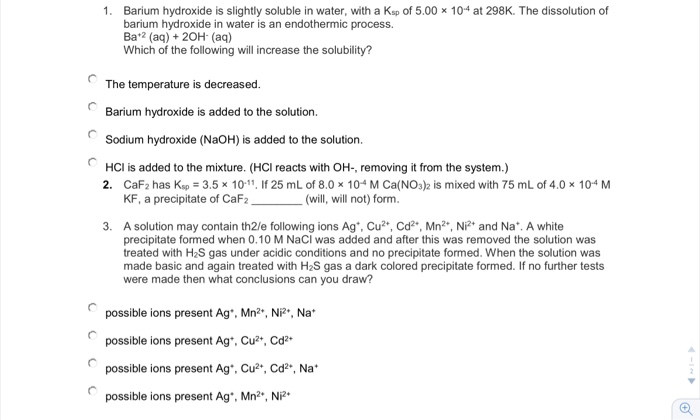 Solved 1. Barium hydroxide is slightly soluble in water, | Chegg.com