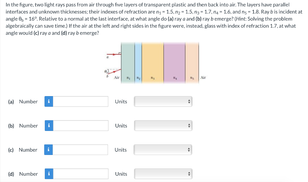 Solved In The Figure, Two Light Rays Pass From Air Through | Chegg.com