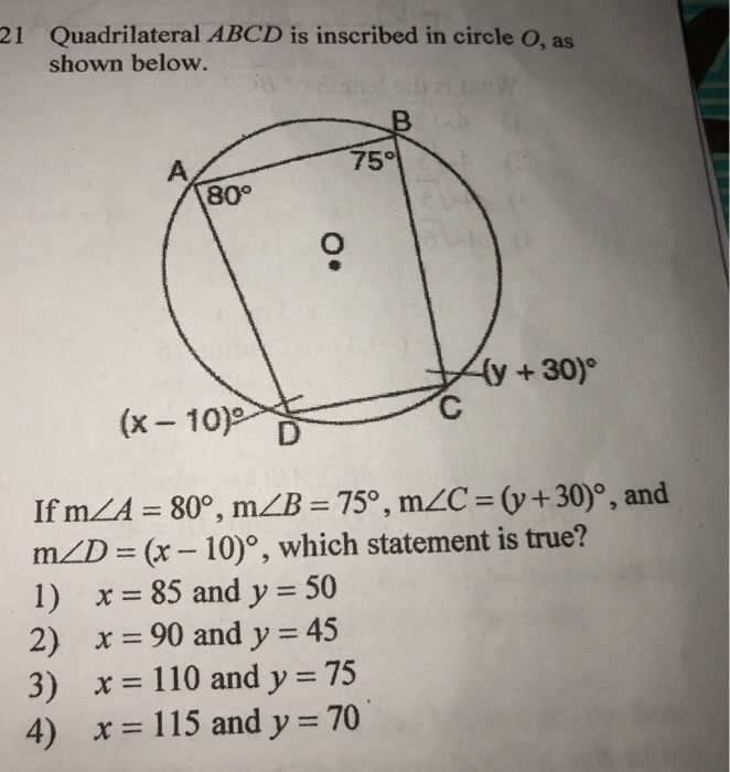 Solved 21 Quadrilateral Abcd Is Inscribed In Circle O As 5232