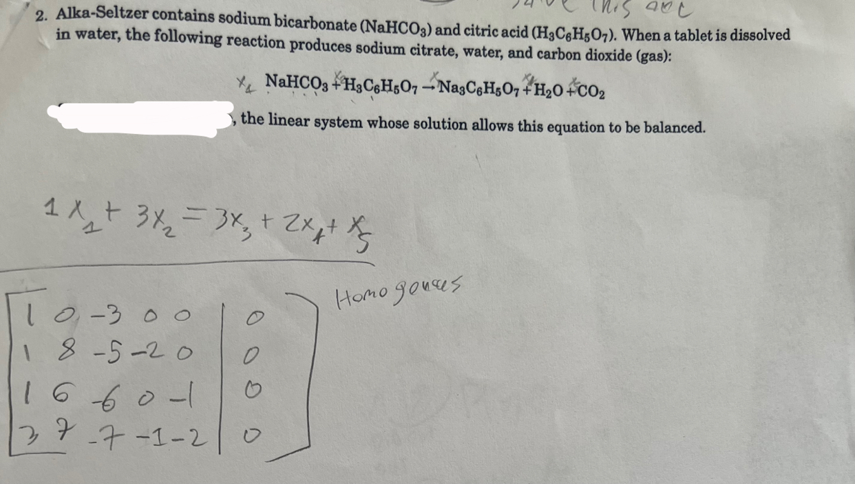 Solved 2. AlkaSeltzer contains sodium bicarbonate (NaHCO3)