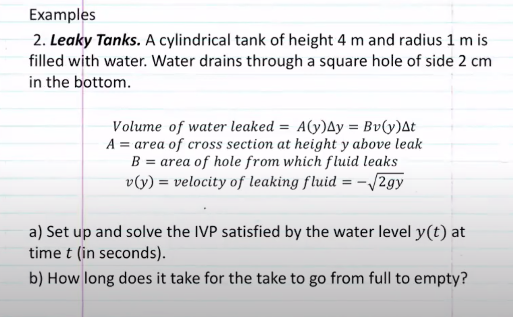 Solved Examples 2. Leaky Tanks. A cylindrical tank of height | Chegg.com