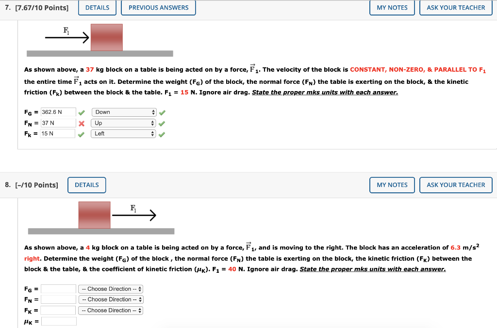 Solved As Shown Above A 37 Kg Block On A Table Is Being Chegg Com