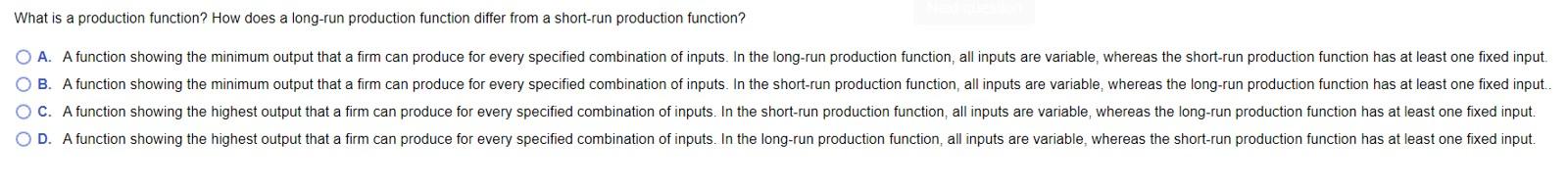Solved What Is A Production Function How Does A Long run Chegg