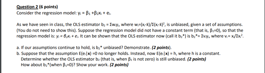 Solved Question 2 (6 points) Consider the regression model: | Chegg.com