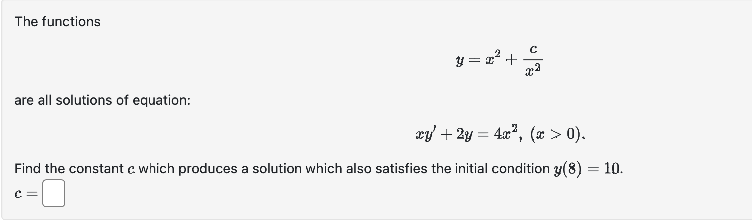 Solved The functions y=x2+x2c are all solutions of equation: | Chegg.com