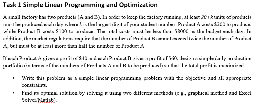 Solved Task 1 Simple Linear Programming and Optimization A | Chegg.com