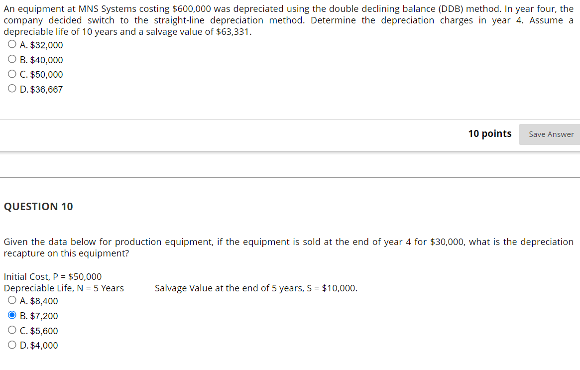Solved An equipment at MNS Systems costing 600,000 was