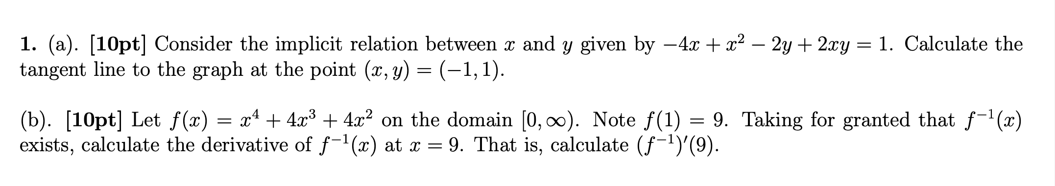 Solved = 1. (a). [10pt] Consider the implicit relation | Chegg.com