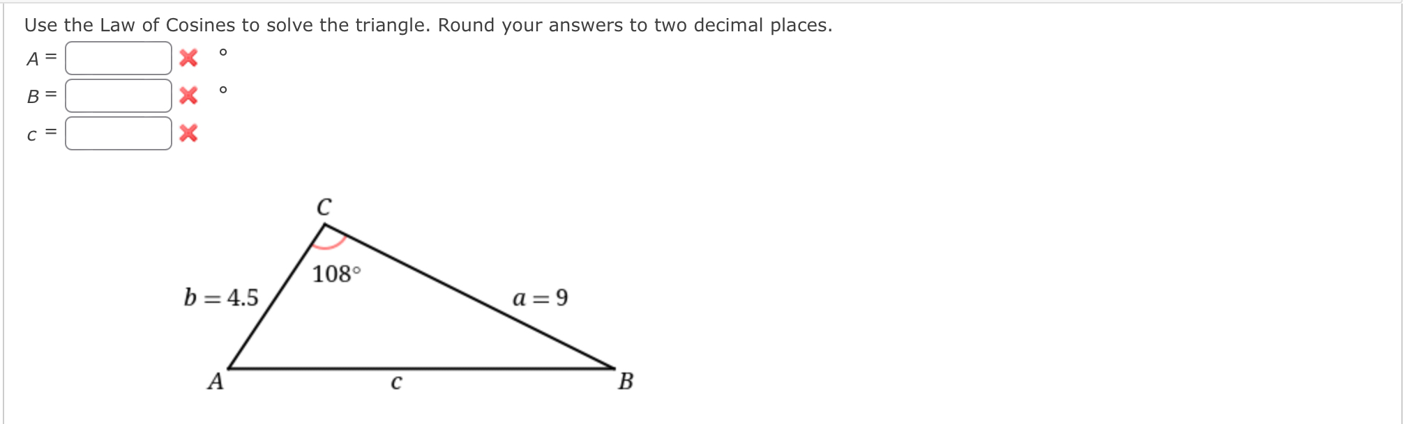 Solved Use the Law of Cosines to solve the triangle. Round | Chegg.com