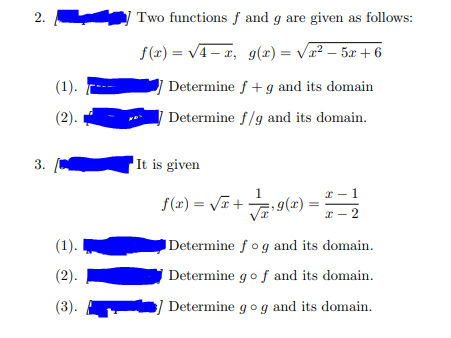 Solved 2. Two Functions F And G Are Given As Follows: F(x) = | Chegg.com