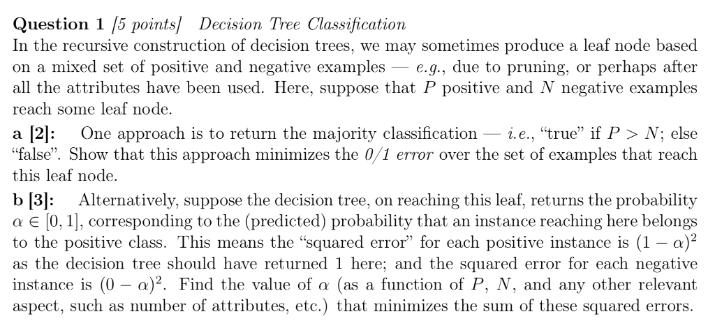 Solved Question 1 5 points/ Decision Tree Classification In | Chegg.com