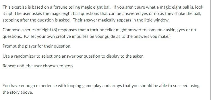 Solved This exercise is based on a fortune telling magic | Chegg.com