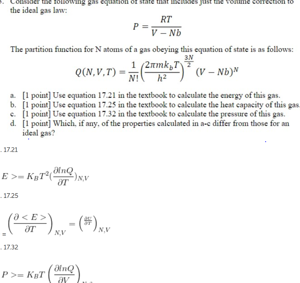 Solved 5 Consider The Following Gas Equation Of State Th Chegg Com