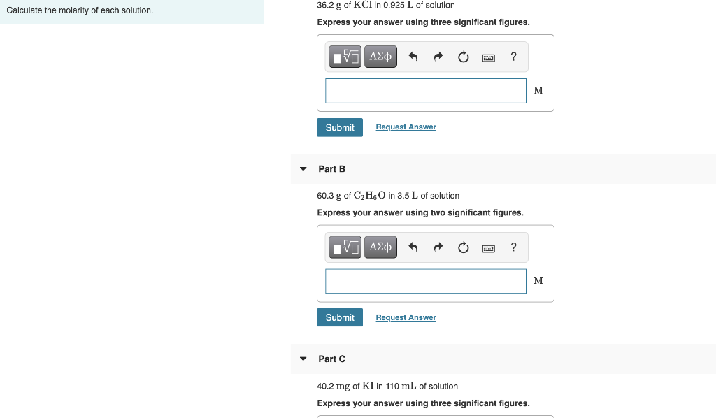 Solved Calculate The Molarity Of Each Solution 36 2 G Of Chegg Com