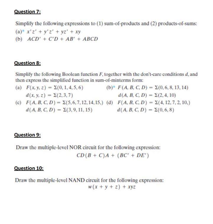 Solved Simplify The Following Expressions To (1) | Chegg.com