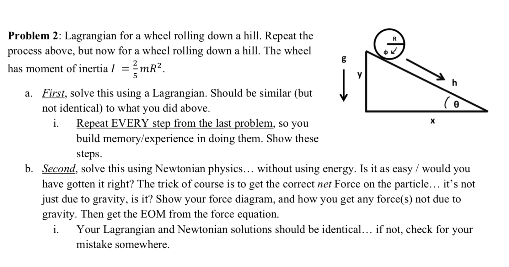 Solved Problem 2 Lagrangian for a wheel rolling down a