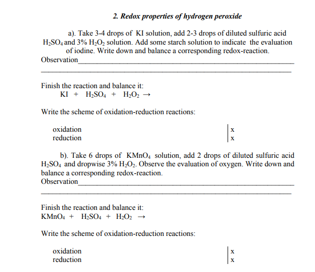 Solved 2. Redox properties of hydrogen peroxide a). Take 3-4 | Chegg.com