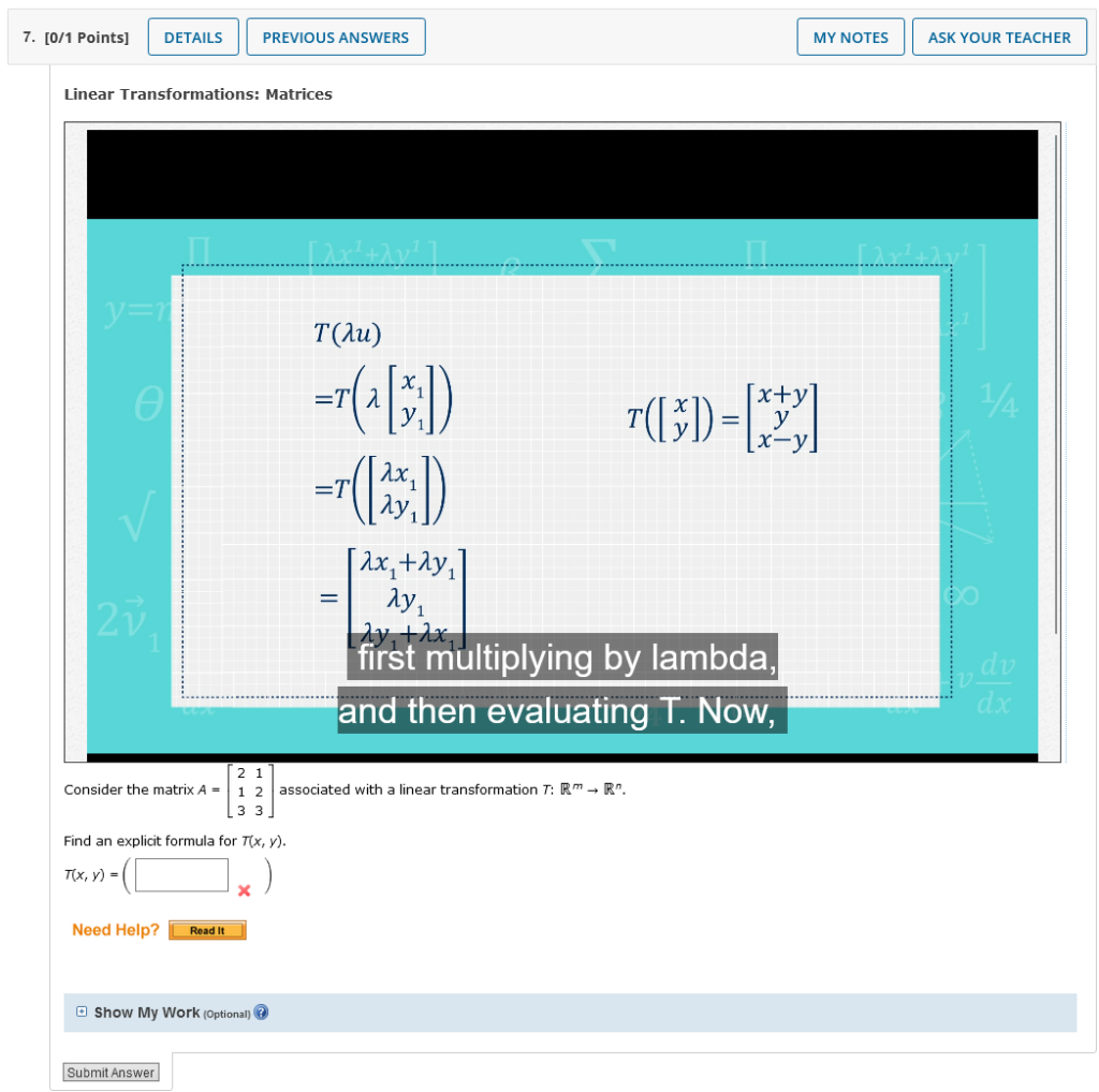 Solved Consider The Matrix A = 2 1 1 2 3 3 Associated With | Chegg.com