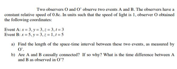 Solved Two observers O and O' observe two events A and B. | Chegg.com